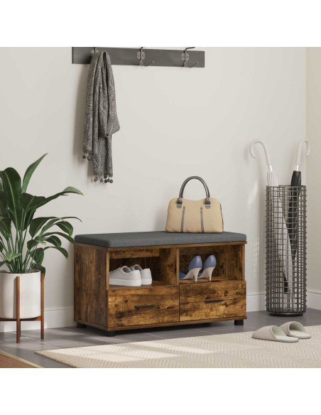 Panca per ingresso con cuscino Rovere fumé 80 x 38 x 46 cm