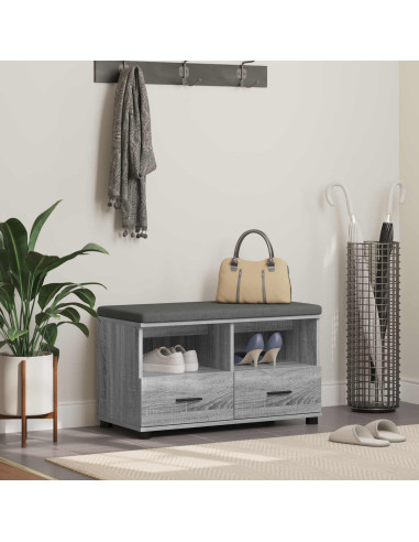 Panca per ingresso con cuscino Grigio Sonoma 80 x 38 x 46 cm