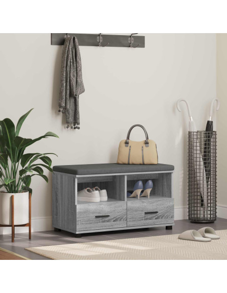 Panca per ingresso con cuscino Grigio Sonoma 80 x 38 x 46 cm