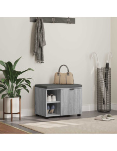 Panca per ingresso con cuscino Grigio Sonoma 60 x 38 x 46 cm