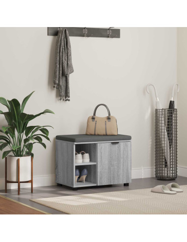 Panca per ingresso con cuscino Grigio Sonoma 60 x 38 x 46 cm