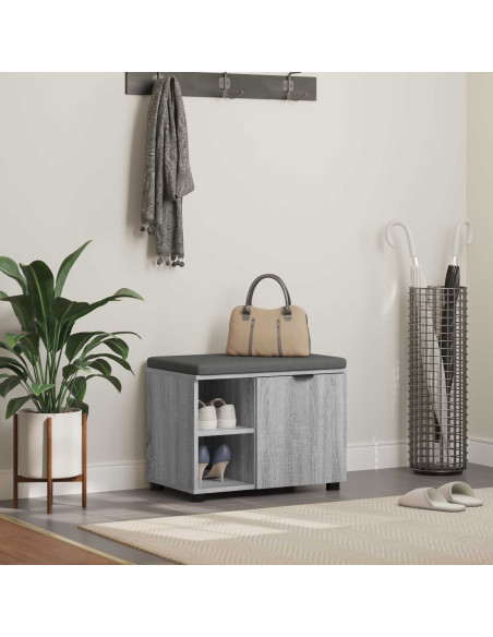 Panca per ingresso con cuscino Grigio Sonoma 60 x 38 x 46 cm