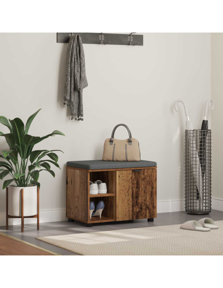 Panca per ingresso con cuscino Legno vecchio 60 x 38 x 46 cm