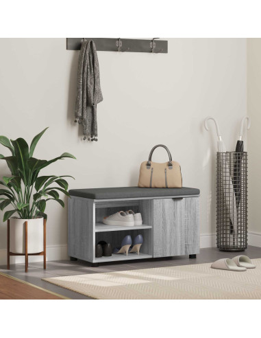 Panca per ingresso con cuscino Grigio Sonoma 80 x 38 x 46 cm