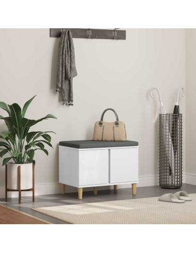 Panca per ingresso con cuscino con porta Bianco 60 x 38 x 46 cm