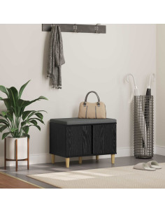 Panca per ingresso con cuscino Rovere Nero 60 x 38 x 46 cm