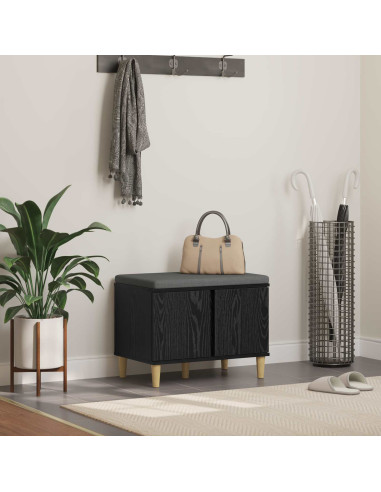 Panca per ingresso con cuscino Rovere Nero 60 x 38 x 46 cm