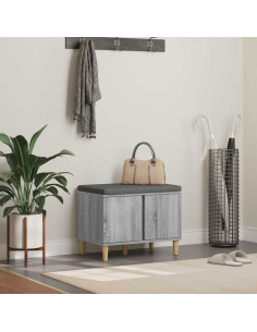 Panca per ingresso con cuscino Grigio Sonoma 60 x 38 x 46 cm