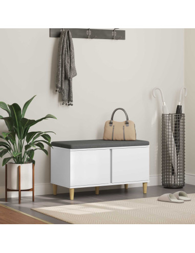 Panca per ingresso con cuscino con porta Bianco 60 x 38 x 46 cm