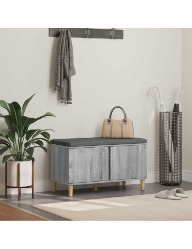 Panca per ingresso con cuscino Grigio Sonoma 60 x 38 x 46 cm