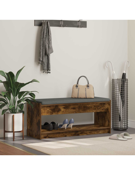 Panca per ingresso con cuscino Rovere fumé 103 x 38 x 45 cm