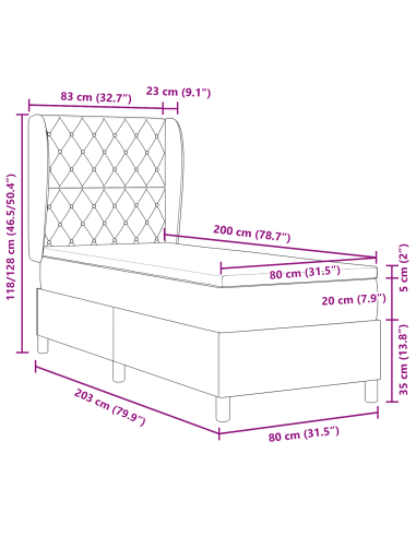 Letto a molle con materasso Blu Scuro 200 x 80 cm Poliestere
