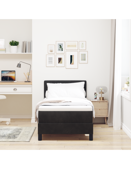 Letto a Sorgente LED con materasso Nero 80 x 200 cm Velluto