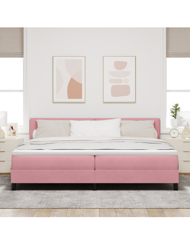 Letto a Sorgente LED con materasso Rosa 200 x 200 cm Velluto