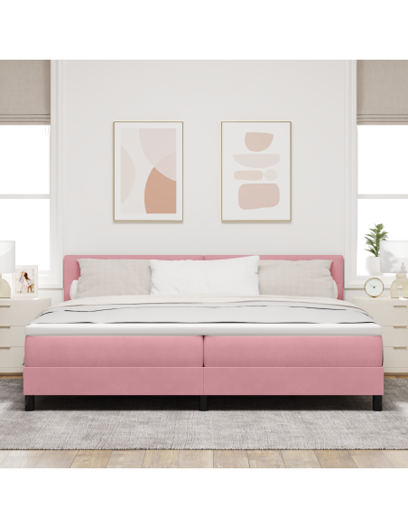Letto a Sorgente LED con materasso Rosa 200 x 200 cm Velluto