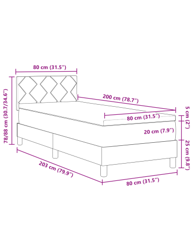 Letto a Sorgente LED con materasso Nero 80 x 200 cm Velluto