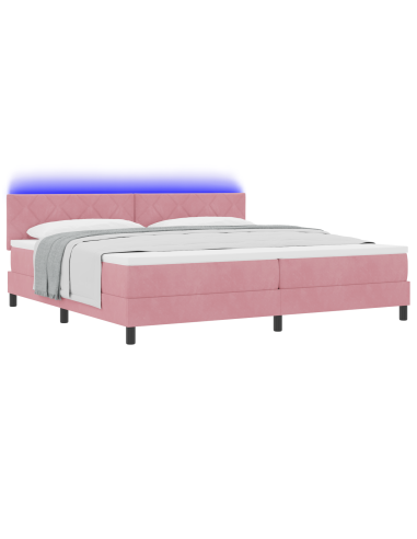 Letto a Sorgente LED con materasso Rosa 200 x 200 cm Velluto