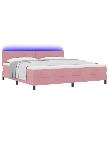 Letto a Sorgente LED con materasso Rosa 200 x 200 cm Velluto