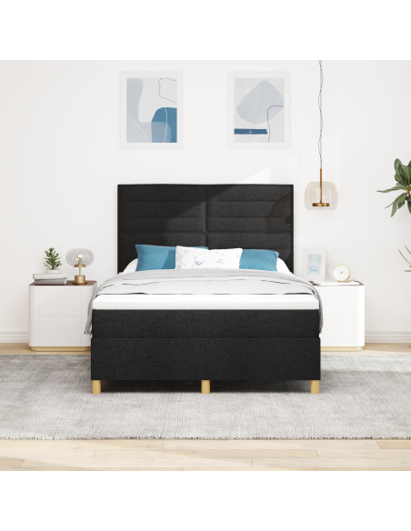 Letto a Sorgente LED con materasso Nero 140 x 190 cm Tessuto