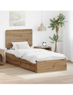 Struttura del letto con testiera Rovere artigianale 90 x 190 cm