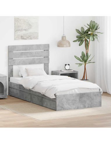 Letto con Contenitore con testiera Grigio cemento 90 x 190 cm