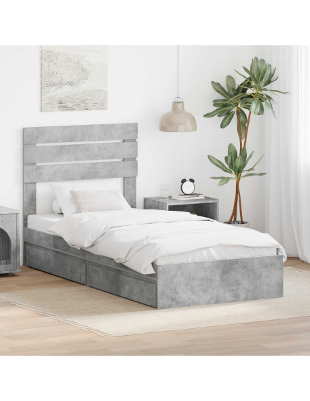 Letto con Contenitore con testiera Grigio cemento 90 x 190 cm