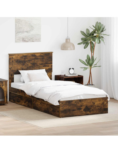 Letto con Contenitore Rovere fumé 90 x 190 cm Legno multistrato