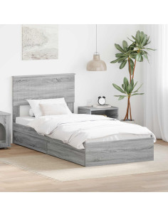 Letto con Contenitore con testiera Grigio Sonoma 90 x 190 cm