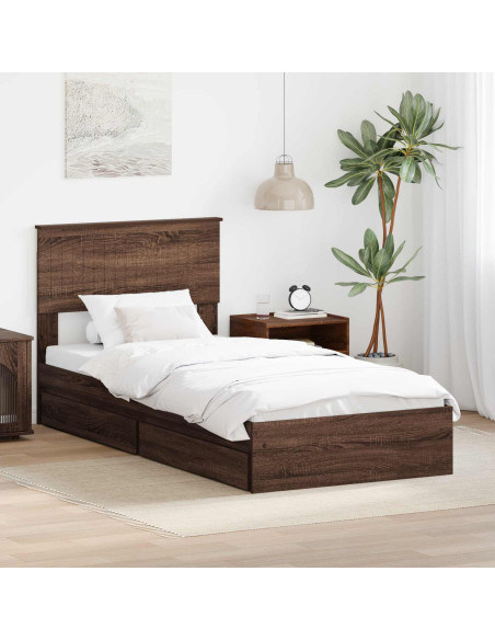 Letto con Contenitore con testiera Rovere Marrone 90 x 190 cm