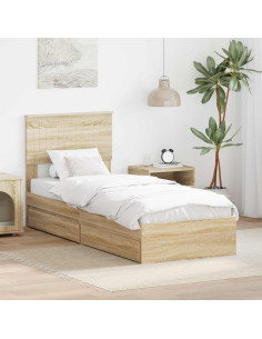 Letto con Contenitore con testiera Rovere Sonoma 75 x 190 cm