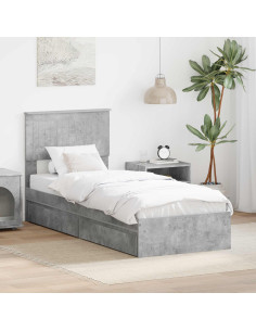 Letto con Contenitore con testiera Grigio cemento 75 x 190 cm