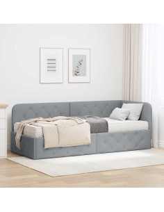 Cornice del letto ad angolo Grigio chiaro 80 x 200 cm Tessuto