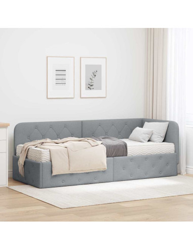 Cornice del letto ad angolo Grigio chiaro 80 x 200 cm Tessuto