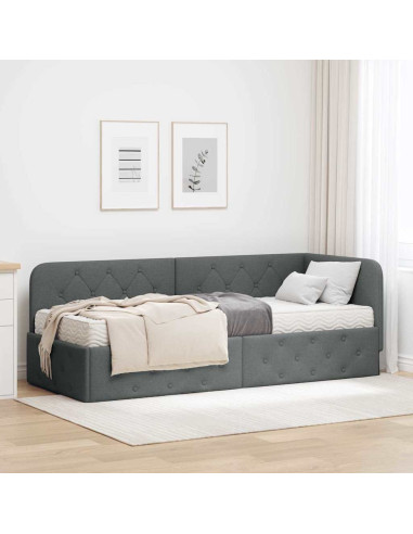 Cornice del letto ad angolo Grigio scuro 80 x 200 cm Tessuto