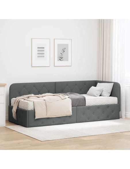 Cornice del letto ad angolo Grigio scuro 80 x 200 cm Tessuto