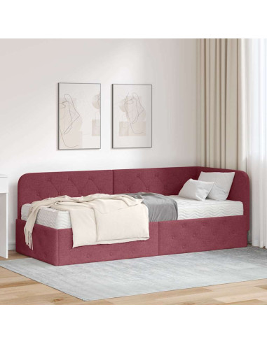 Cornice del letto ad angolo Rosso Vino 80 x 200 cm Tessuto