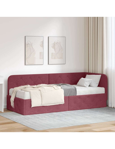 Cornice del letto ad angolo Rosso Vino 80 x 200 cm Tessuto