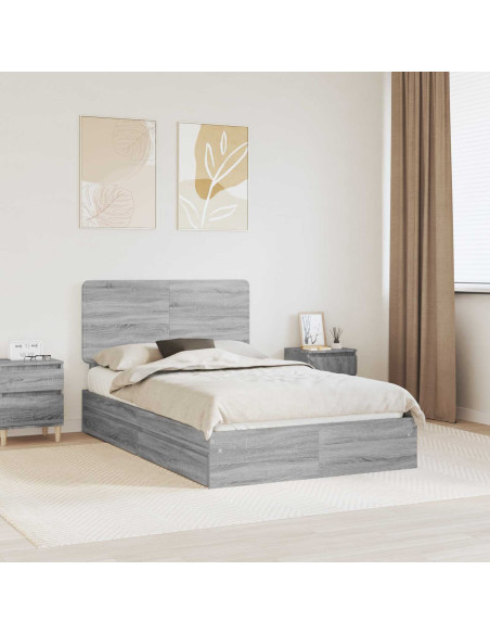Letto con Contenitore con testiera Grigio Sonoma 135 x 190 cm