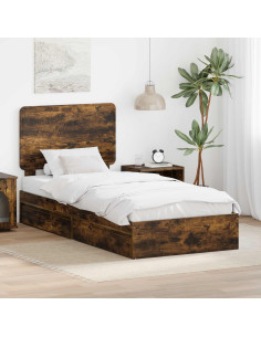 Letto con Contenitore con testiera Rovere fumé 100 x 200 cm