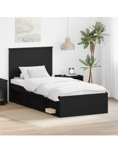 Struttura del letto con testiera Nero 90 x 200 cm Pino massello