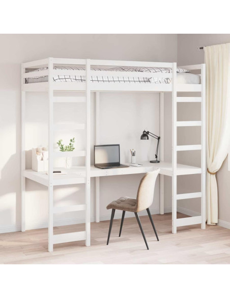 Struttura per letto soppalco Bianco 90 x 200 cm Pino massello