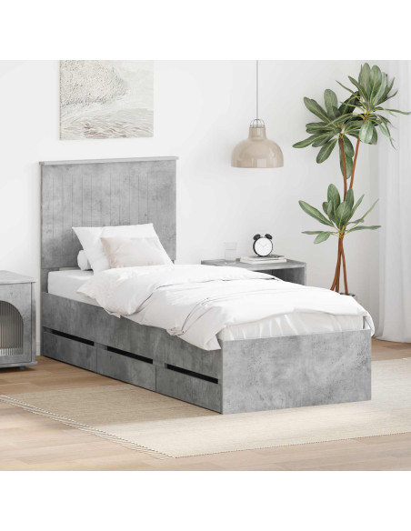 Struttura del letto con cassetto Grigio cemento 75 x 190 cm