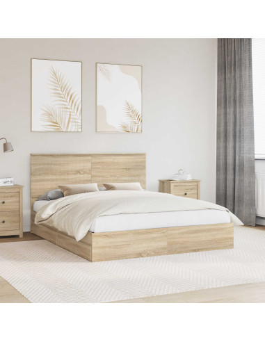 Letto con Contenitore con testiera Rovere Sonoma 160 x 200 cm