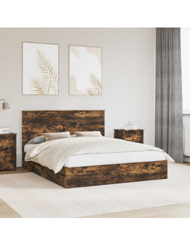 Letto con Contenitore con testiera Rovere fumé 160 x 200 cm