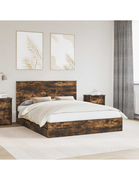 Letto con Contenitore con testiera Rovere fumé 160 x 200 cm