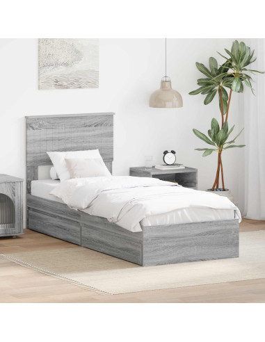 Letto con Contenitore con testiera Grigio Sonoma 75 x 190 cm