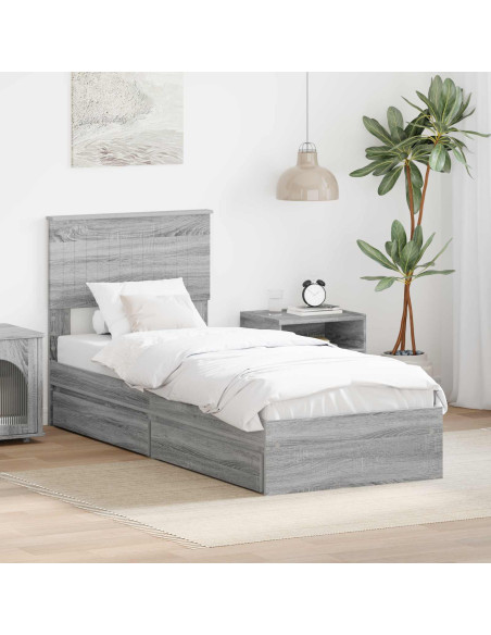 Letto con Contenitore con testiera Grigio Sonoma 75 x 190 cm