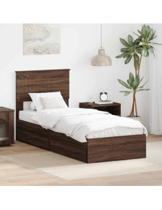 Letto con Contenitore con testiera Rovere Marrone 75 x 190 cm