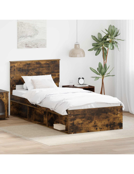 Struttura del letto Rovere fumé 90 x 190 cm Pino massello