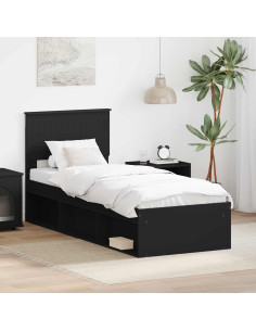 Struttura del letto con testiera Nero 75 x 190 cm Pino massello